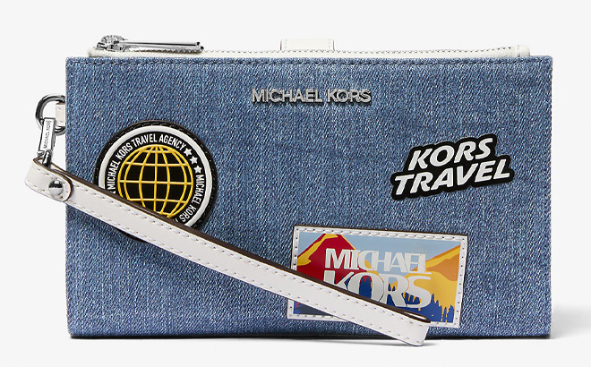Michael Kors Jet Set Travel Large Embellished Denim Wristlet