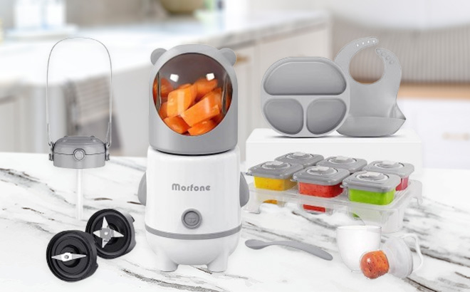 Morfone Baby Food Maker on the Kitchen Table