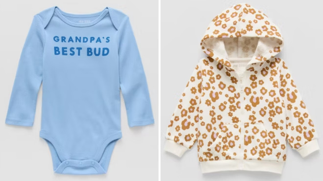 Okie Dokie Baby Boys Crew Neck Long Sleeve Rib Bodysuit and Baby Girls Fleece Hooded Lightweight Jacket