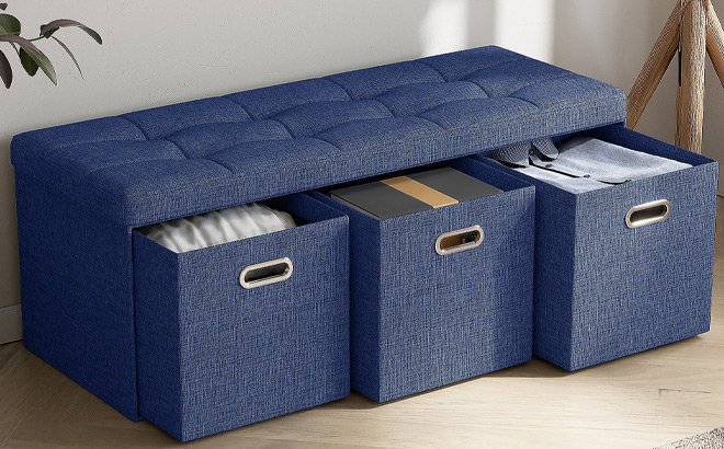 Ornavo Home Foldable Storage Long Ottoman Bench with Drawers Ornavo Home Foldable Storage Long Ottoman Bench with Drawers
