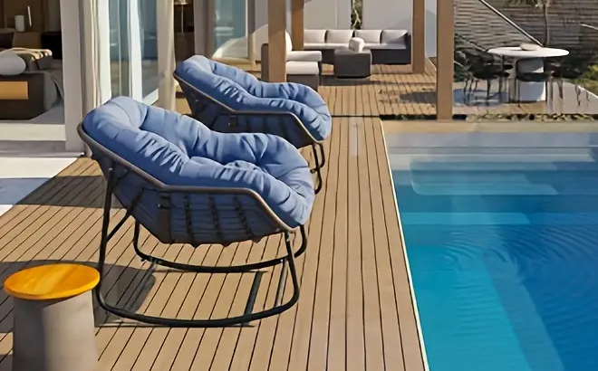 Oversized Rattan Royal Rocking Chairs With Padded Cushion