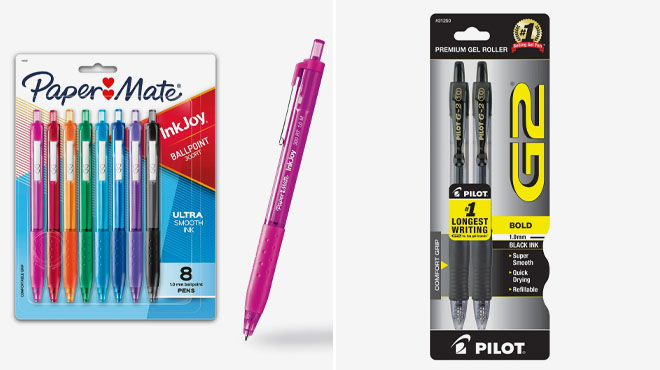 Paper Mate InkJoy Retractable Ballpoint Pen and Pilot G2 Retractable Gel Ink Pens Paper Mate InkJoy Retractable Ballpoint Pen and Pilot G2 Retractable Gel Ink Pens