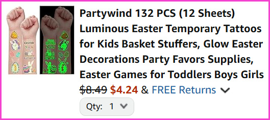 Partywind 132 Pieces Easter Temporary Tattoos at Checkout