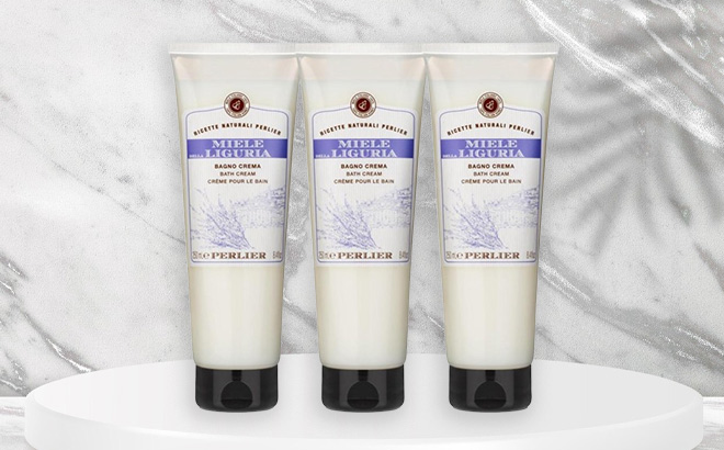 Perlier Honey Liguria Shower Gel 3 Piece Set on the Table
