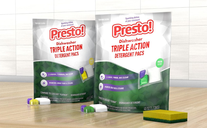 Presto Triple Action Dishwasher Pacs on the Table