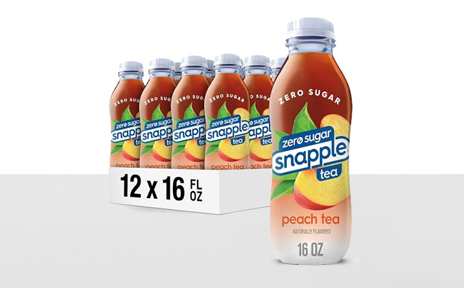 Snapple Zero Sugar Peach Tea 12 Pack on the Table