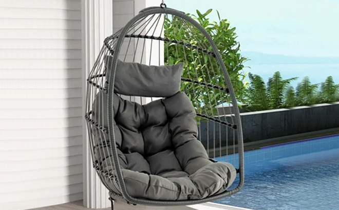 Sugift Hanging Egg Chair Wicker Swing Hammock Chair