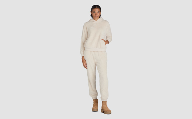 Time and Tru Womens Teddy Fleece Hoodie and Joggers Set 2 Piece