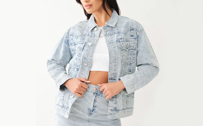 True Religion Jimmy Monogram Oversized Denim Jacket True Religion Jimmy Monogram Oversized Denim Jacket