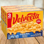 Velveeta Shells Cheese Original Shell Pasta Cheese Sauce 3 Count on the Table