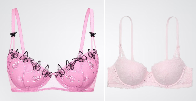 Victorias Secret PINK Wink Push Up Balconette Bras in Butterfly Embroidery abd Bling Lace