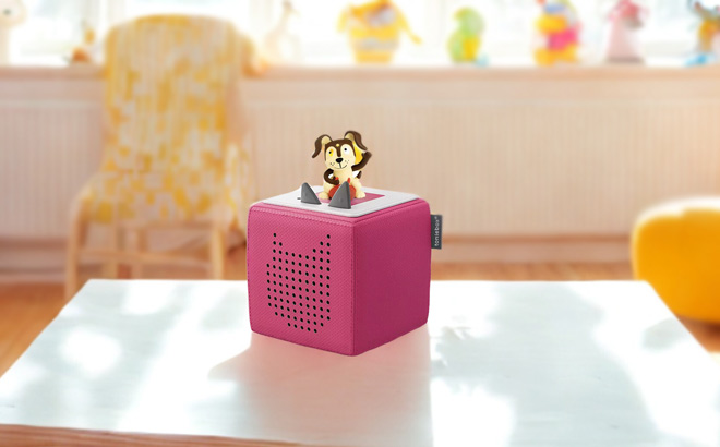 tonies Pink Starter Set with Playtime Songs on a Table