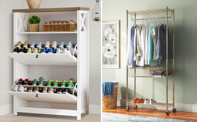 16 Pair Shoe Storage Cabinet and Alessa Garment Rack