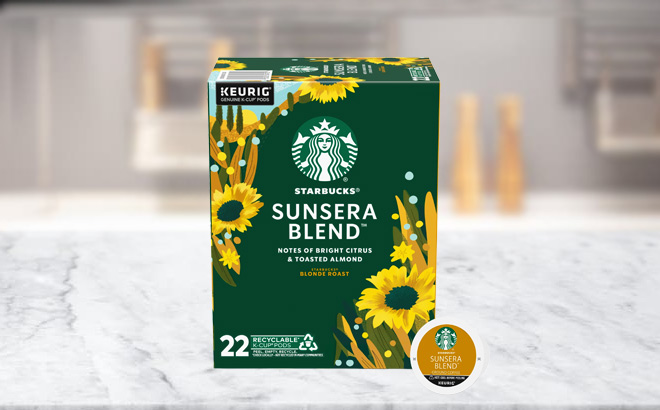 A Box of Starbucks Sunsera Blend Keurig K Cup Coffee Pods on a Table A Box of Starbucks Sunsera Blend Keurig K Cup Coffee Pods on a Table