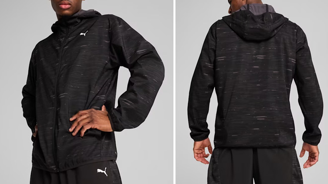 A Man Wearing Puma Essentials Woven Jacket A Man Wearing Puma Essentials Woven Jacket