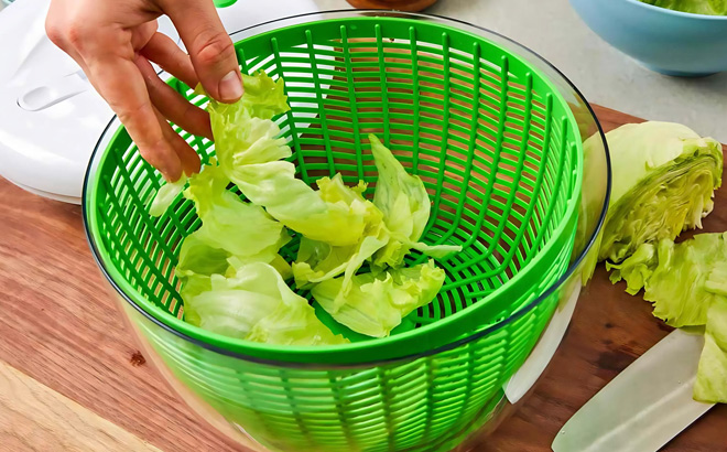 A Person Using a Farberware Pro Pump Spinner