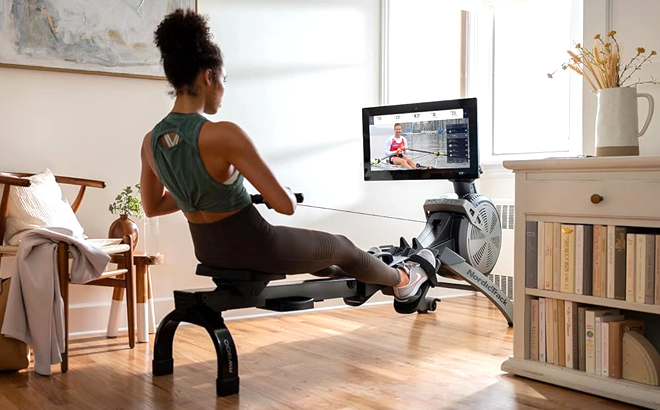 A Woman Exercising on the NordicTrack Smart Rower A Woman Exercising on the NordicTrack Smart Rower