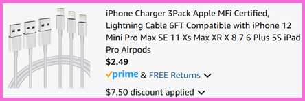 A screen grab of the checkout page for Hi Mobiler iPhone Charger 3 Pack A screen grab of the checkout page for Hi Mobiler iPhone Charger 3 Pack