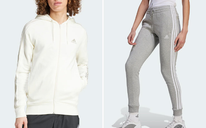 Adidas Mens Essentials French Terry 3 Stripes Hoodie and Fleece Pants