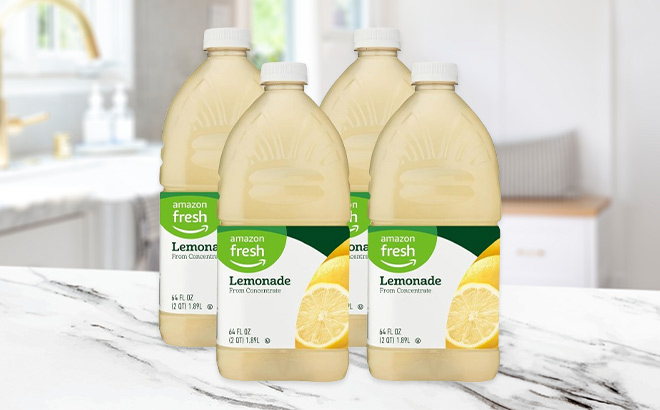 Amazon Fresh Lemonade 4 Pack on the Table Amazon Fresh Lemonade 4 Pack on the Table