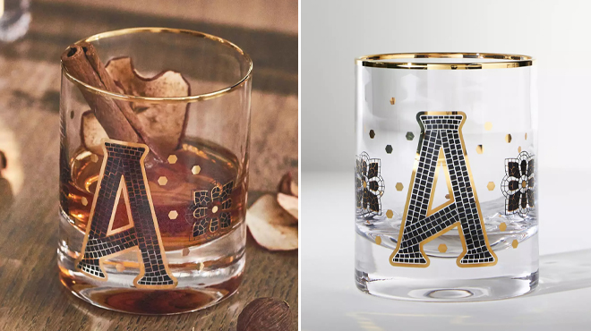 Anthropologie Monogram Old Fashioned Glass