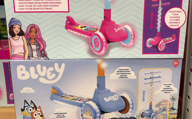 Barbie and Bluey Kids Light Up 3 Wheel Scooters