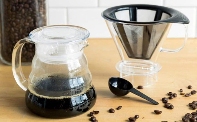 Bodum Melior Pour Over Coffee Dripper and Carafe on a Table Bodum Melior Pour Over Coffee Dripper and Carafe on a Table