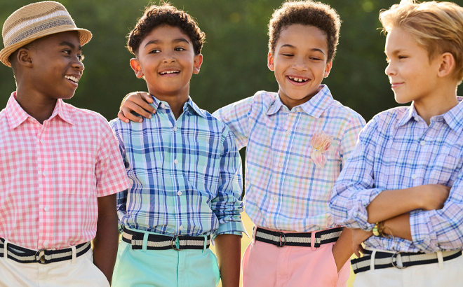 Boys wearing The Childrens Place Shirts and Pants
