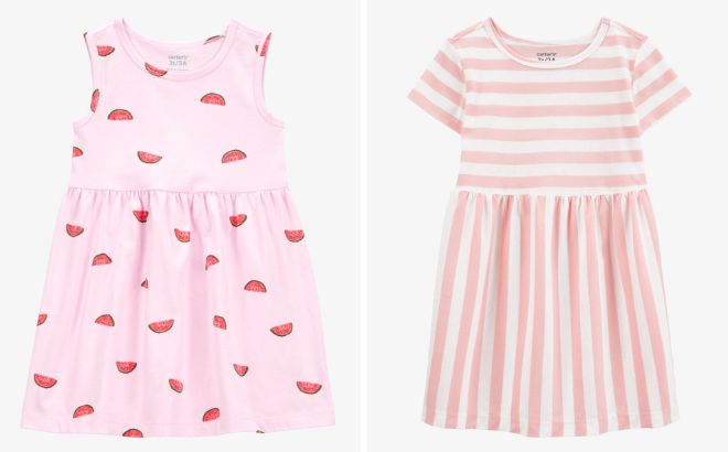 Carters Toddler Watermelon Tank Dress and Striped Short Sleeve Dress Carters Toddler Watermelon Tank Dress and Striped Short Sleeve Dress