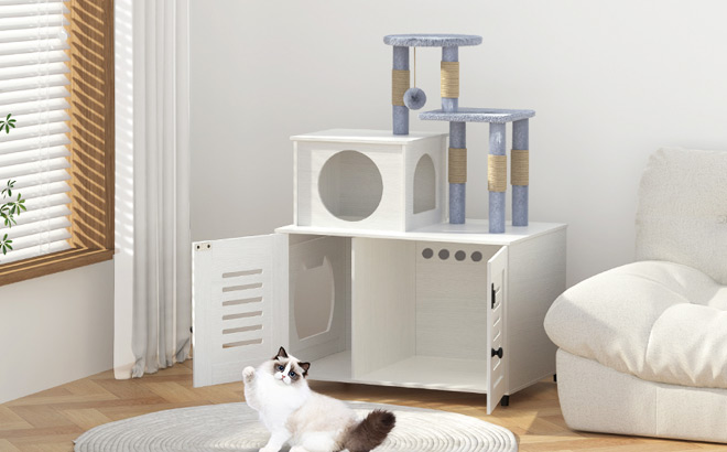 Cat Tree with Litter Box Enclosure
