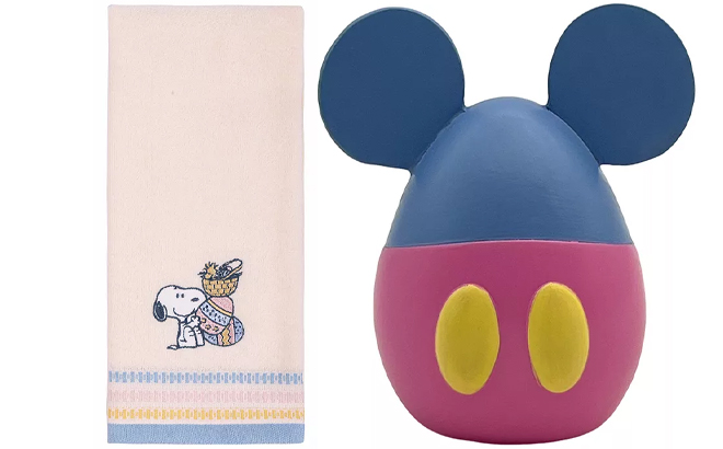 Celebrate Together Easter Peanuts Snoopy Eggs Hand Towel and Easter Disneys Mickey Mouse Resin Egg Table Decor