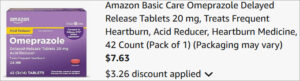 Checkout page of Amazon Basic Care Omeprazole Heartburn Tablets