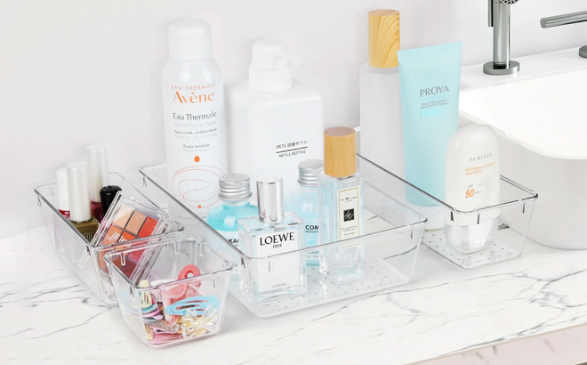 Clear Plastic Drawer Organizers Set on the Table