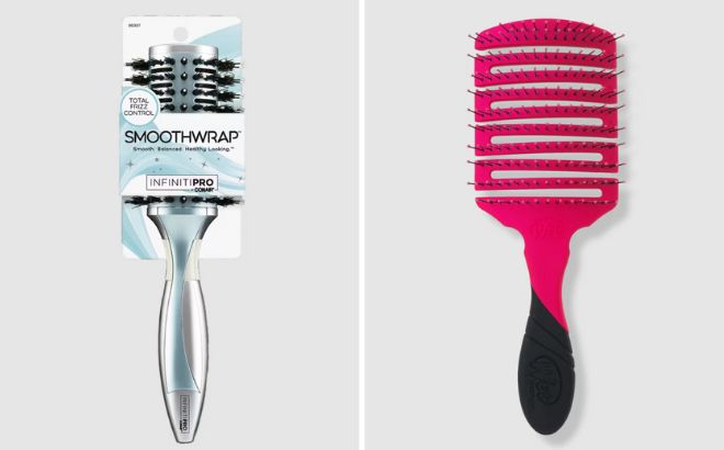 Conair Smoothwrap Vented Porcupine Round Hairbrush and Wet Brush Pro Flex Dry Paddle Detangler