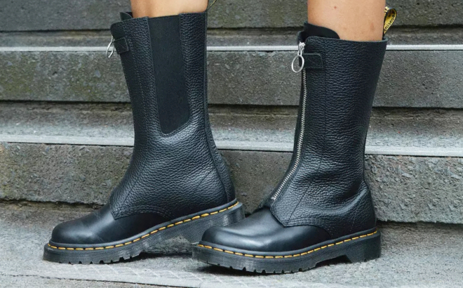 Dr Martens Womens 1B99 Front Zip Leather Lace Up Boots Dr Martens Womens 1B99 Front Zip Leather Lace Up Boots