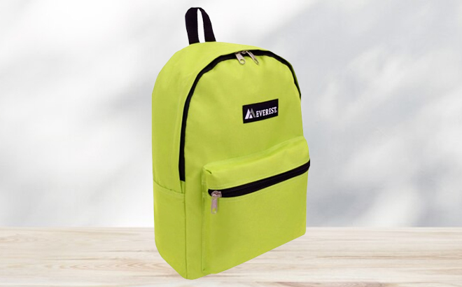 Everest 15 Inch Lime Basic Backpack on a Table