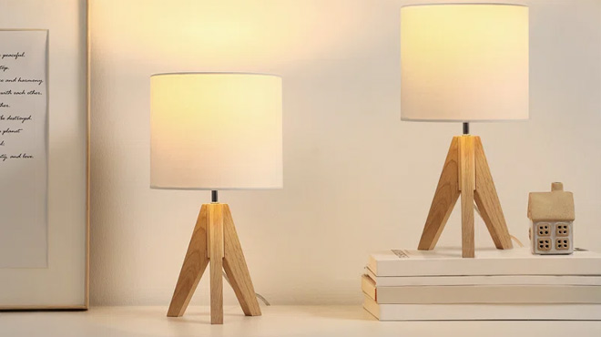 Fidel Solid Wood Tripod Table Lamp Set