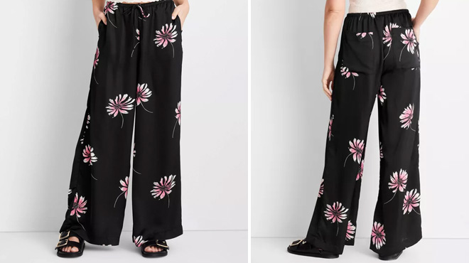 Future Collective Womens Mid Rise Wide Leg Satin Drawstring Pull On Pants