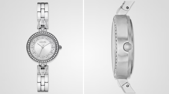Geneva Ladies Crystal Accent Silver Tone Bracelet Watch