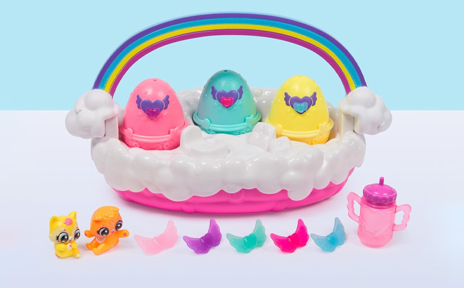 Hatchimals Alive Neon Rainbow Spring Basket Toy on the Table Hatchimals Alive Neon Rainbow Spring Basket Toy on the Table