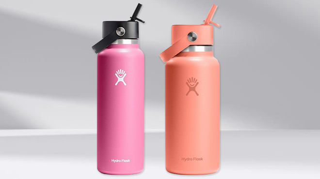 Hydro Flask 40 Ounce Wide Flex Straw Cap and 32 Ounce Wide Mouth Flex Straw Cap Bottles