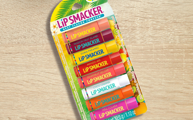 Lip Smacker 8 Count Lip Balm Set on a Table