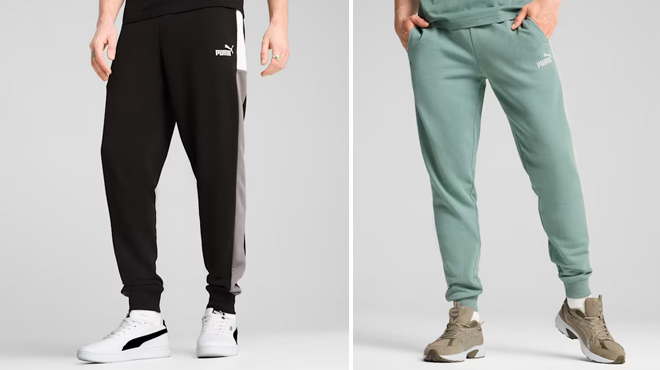 Men Wearing Puma Essentials Block Sweatpants Men Wearing Puma Essentials Block Sweatpants