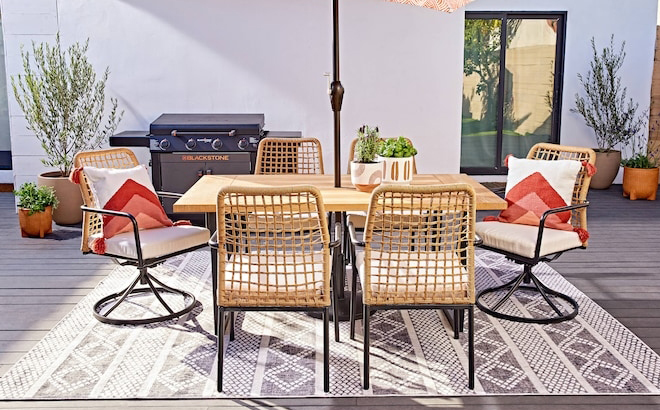 Origin 21 Clairmont 7 Piece Patio Dining Set with Cream Cushions