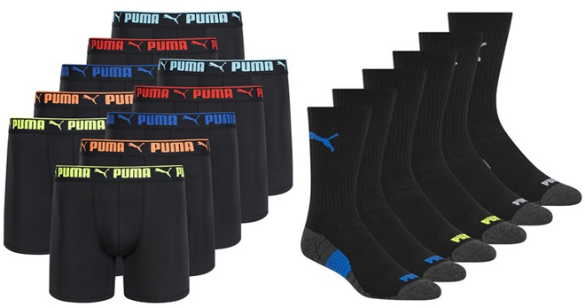 Puma Mens 10 Pack Performance Boxer Briefs and Mens 12 Pairs Crew Socks