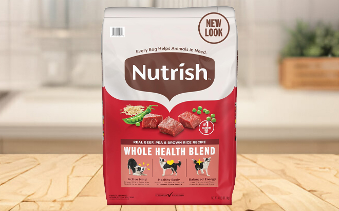 Rachael Ray Nutrish 40 Pound Dry Dog Food Bag on a Table