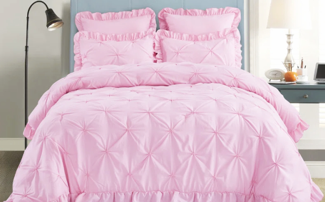 Romantic Princess Pintuck Queen 5 Piece Comforter Set