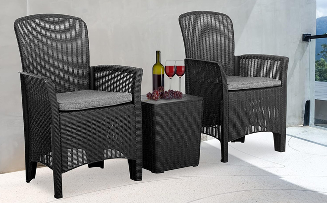 SereneLife 3 Piece Rattan Wicker Patio Chairs with Table SereneLife 3 Piece Rattan Wicker Patio Chairs with Table
