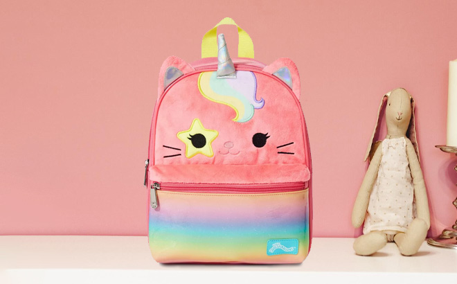 Squishmallows Unicorn Cat Mini Backpack on the Table