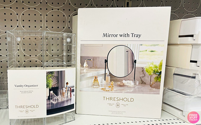 Threshold Clear Ribbed Acrylic Tray with Black Mirror